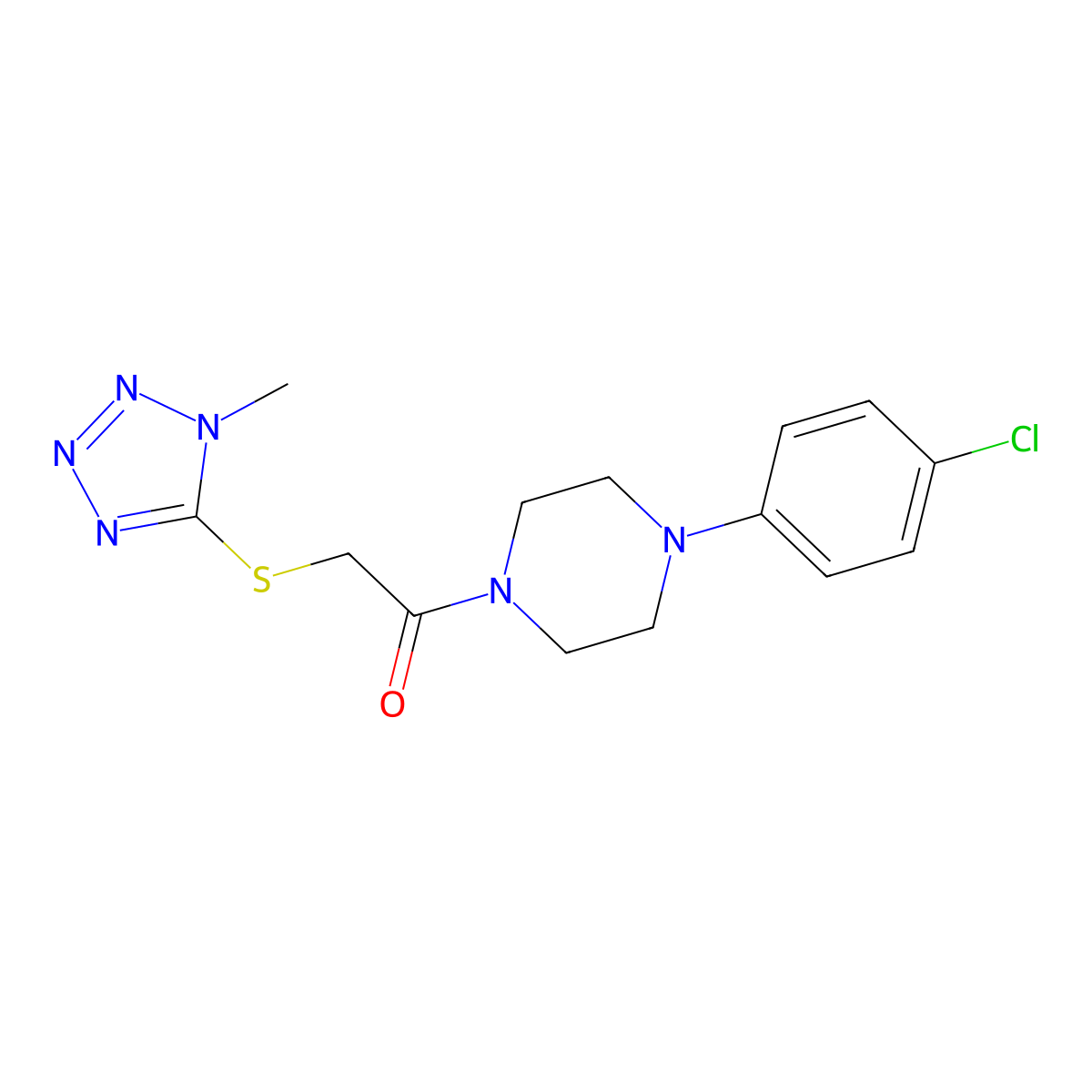 1-[4-(4-Chlorophenyl)piperazin-1-yl]-2-(1-methyltetrazol-5-yl)sulfanylethanone molecular structure, CAS 701237-62-9