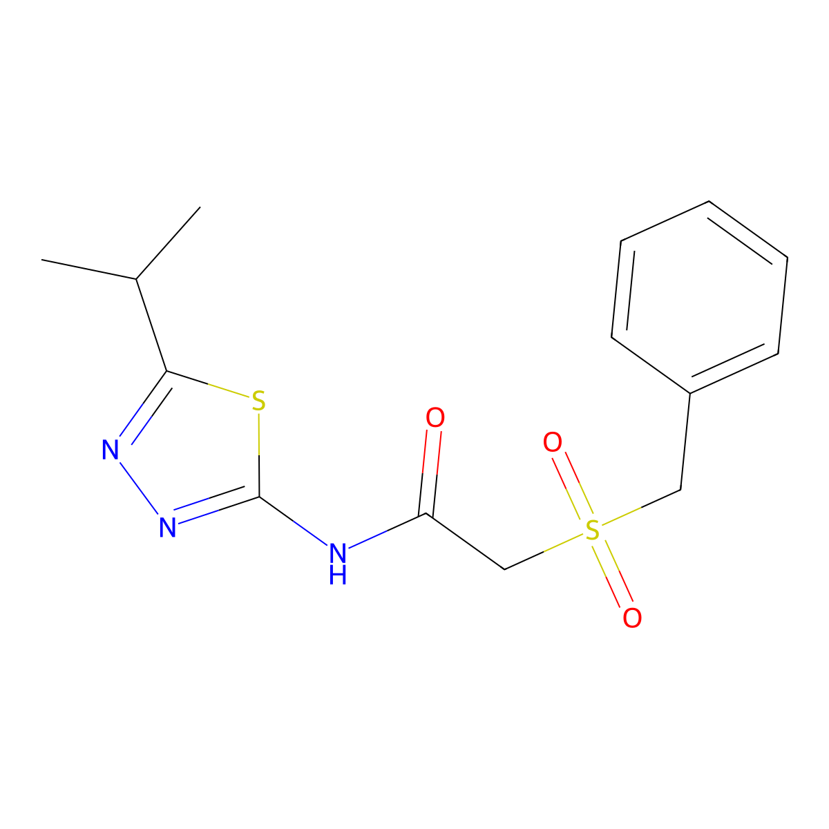 2-benzylsulfonyl-N-(5-propan-2-yl-1,3,4-thiadiazol-2-yl)acetamide molecular structure, CAS 701237-69-6