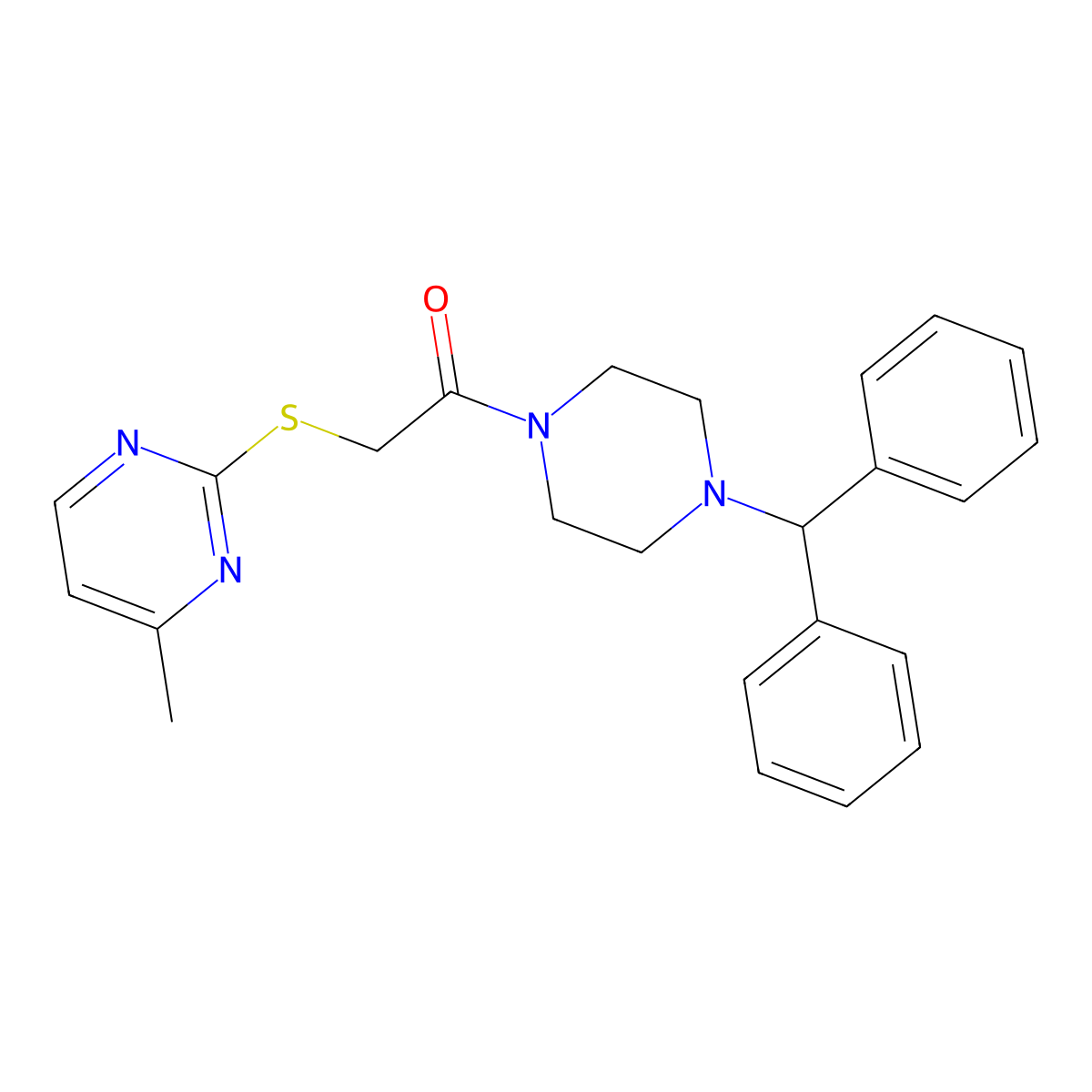1-(4-Benzhydrylpiperazin-1-yl)-2-(4-methylpyrimidin-2-yl)sulfanylethanone molecular structure, CAS 701237-71-0
