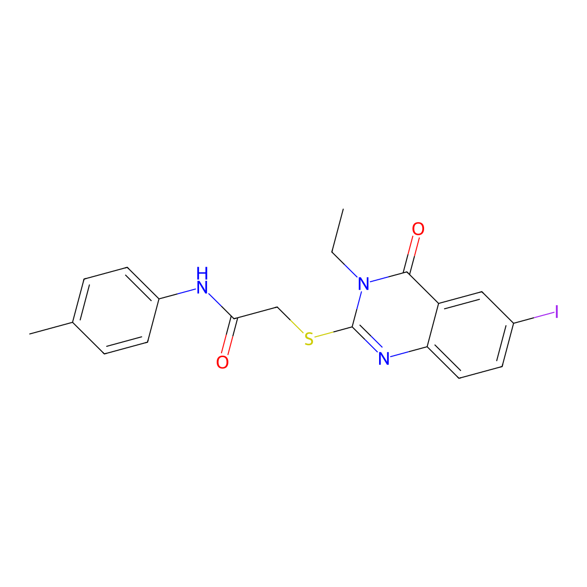 2-(3-ethyl-6-iodo-4-oxoquinazolin-2-yl)sulfanyl-N-(4-methylphenyl)acetamide molecular structure, CAS 701237-72-1