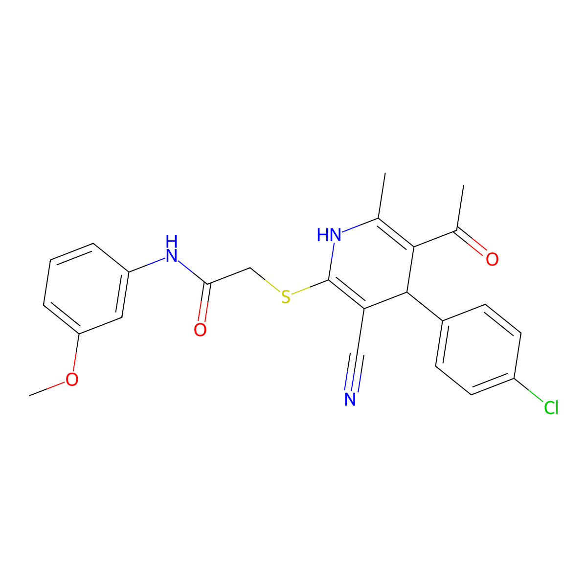 2-[[5-acetyl-4-(4-chlorophenyl)-3-cyano-6-methyl-1,4-dihydropyridin-2-yl]sulfanyl]-N-(3-methoxyphenyl)acetamide molecular structure, CAS 701237-85-6