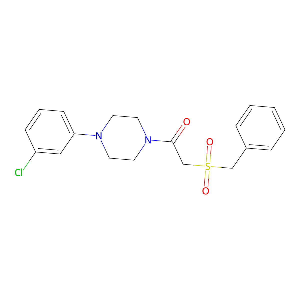 2-Benzylsulfonyl-1-[4-(3-chlorophenyl)piperazin-1-yl]ethanone molecular structure, CAS 701238-11-1