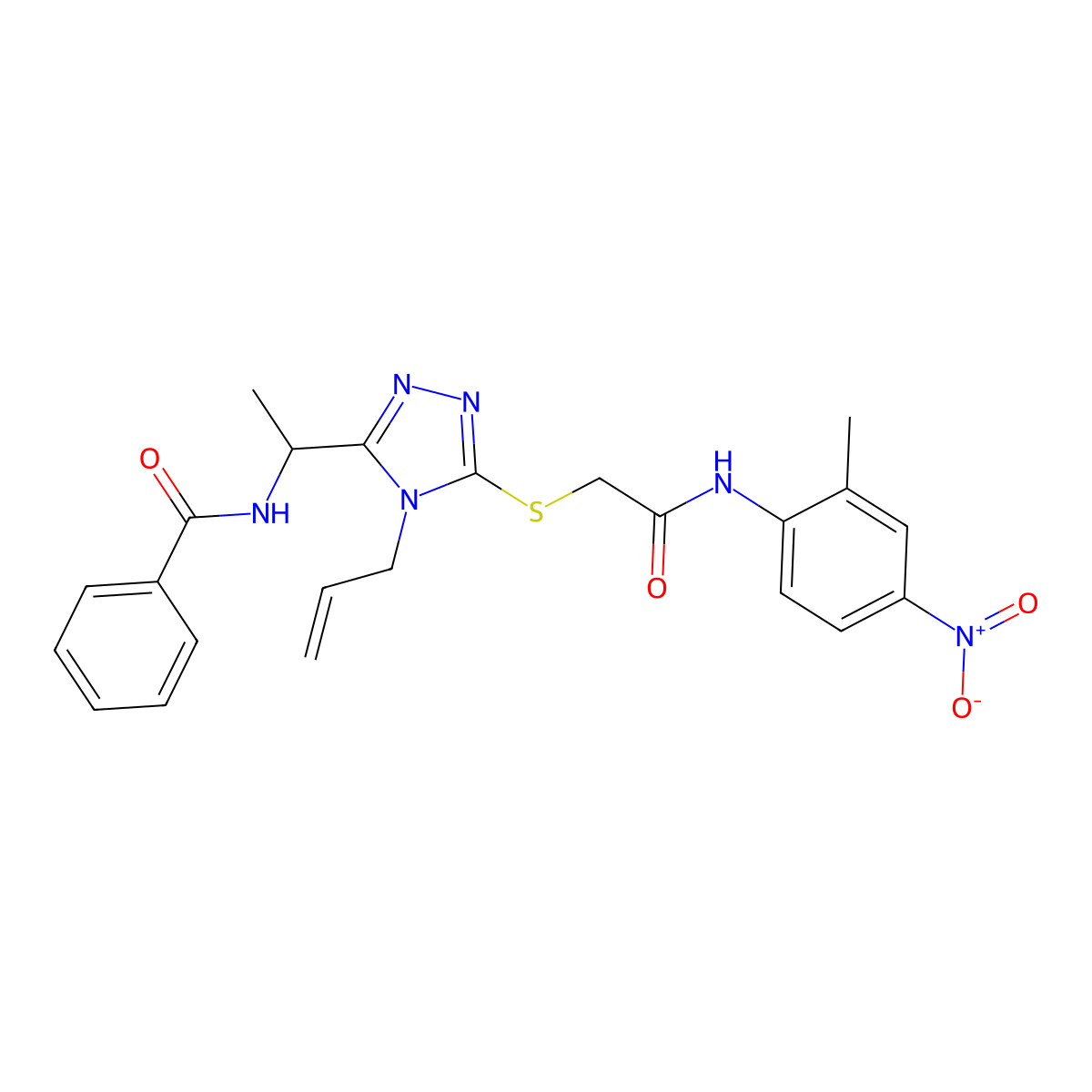 N-[1-[5-[2-(2-methyl-4-nitroanilino)-2-oxoethyl]sulfanyl-4-prop-2-enyl-1,2,4-triazol-3-yl]ethyl]benzamide molecular structure, CAS 701238-12-2