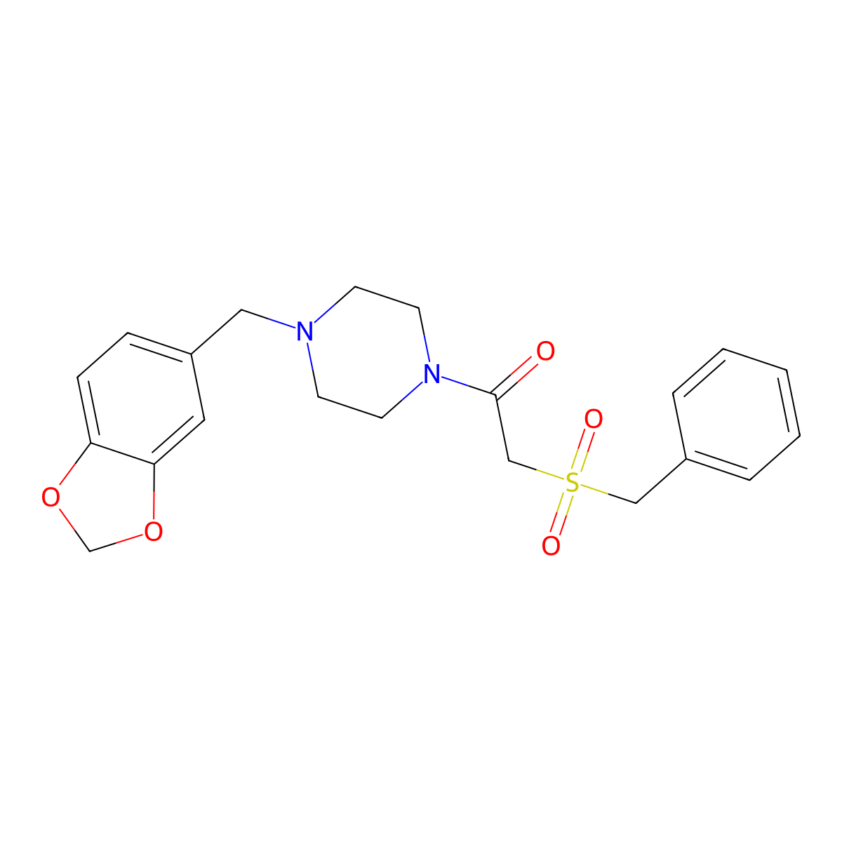 1-(1,3-Benzodioxol-5-ylmethyl)-4-[(benzylsulfonyl)acetyl]piperazine molecular structure, CAS 701238-14-4