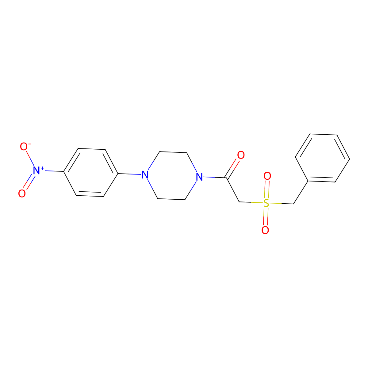 2-Benzylsulfonyl-1-[4-(4-nitrophenyl)piperazin-1-yl]ethanone molecular structure, CAS 701238-32-6