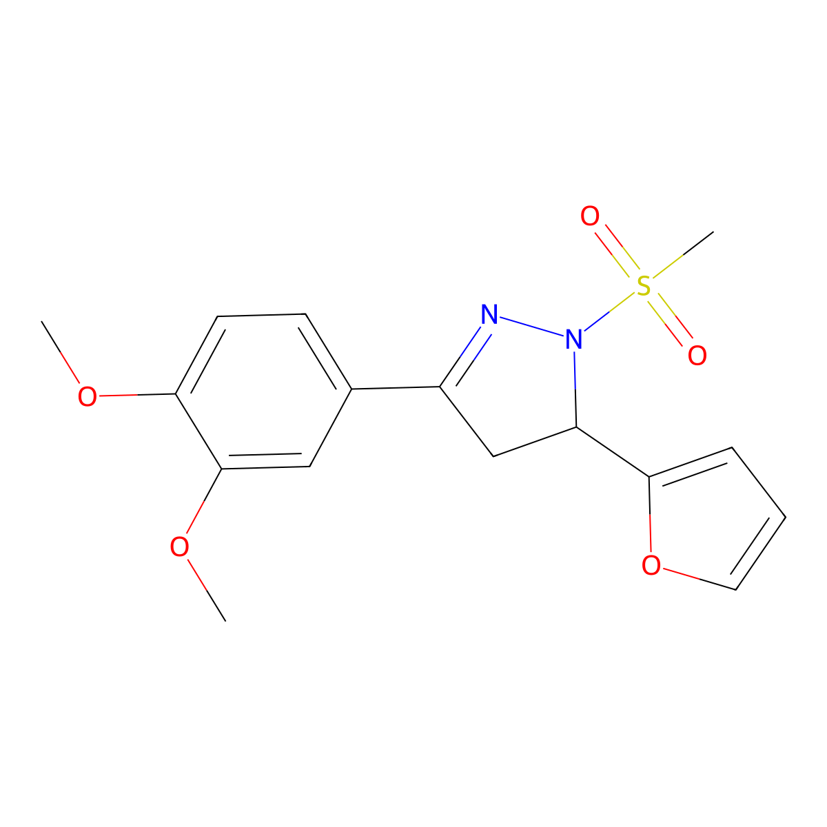 3-(3,4-dimethoxyphenyl)-5-(furan-2-yl)-1-(methylsulfonyl)-4,5-dihydro-1H-pyrazole molecular structure, CAS 701238-91-7