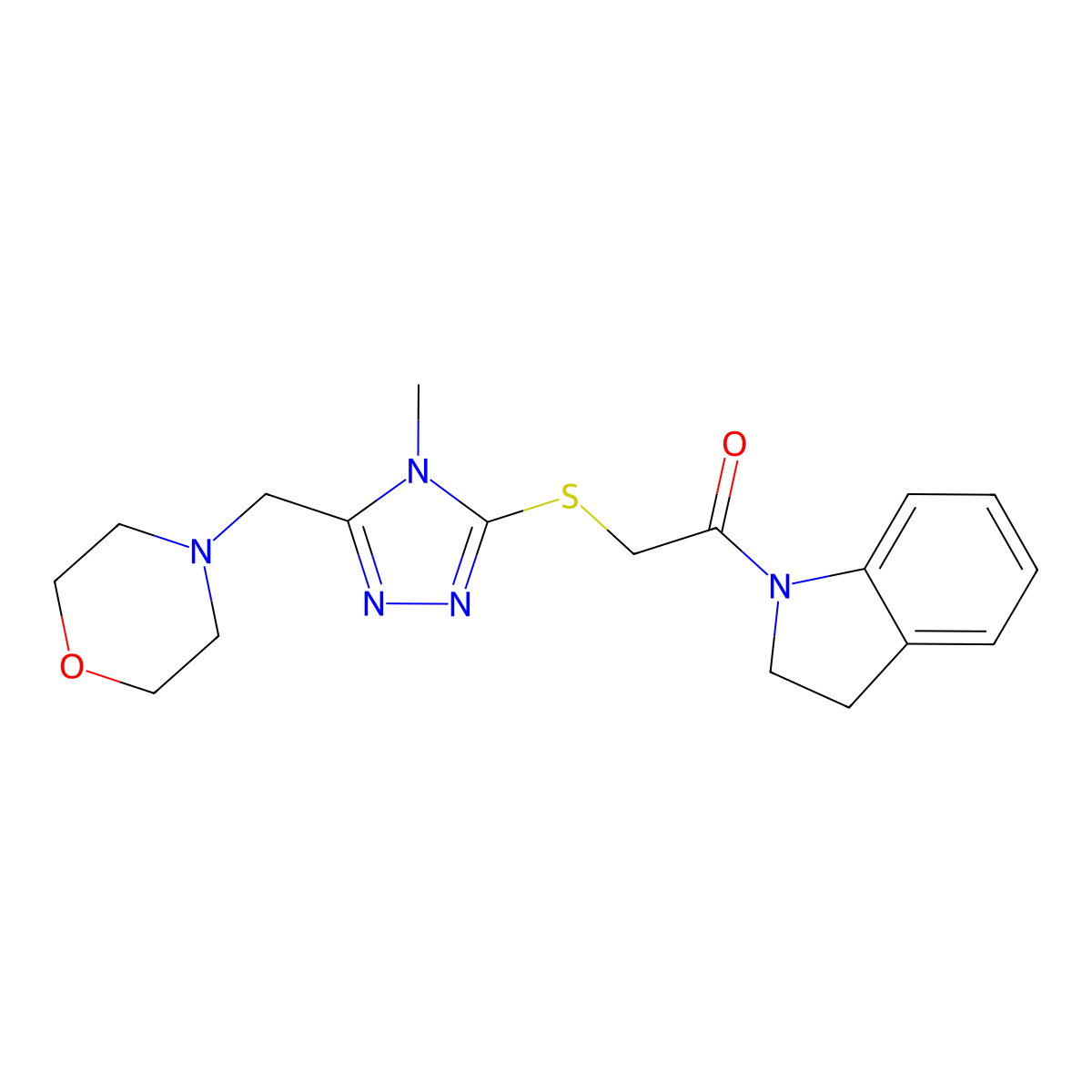 1-(2,3-Dihydroindol-1-yl)-2-[[4-methyl-5-(morpholin-4-ylmethyl)-1,2,4-triazol-3-yl]sulfanyl]ethanone molecular structure, CAS 701239-02-3