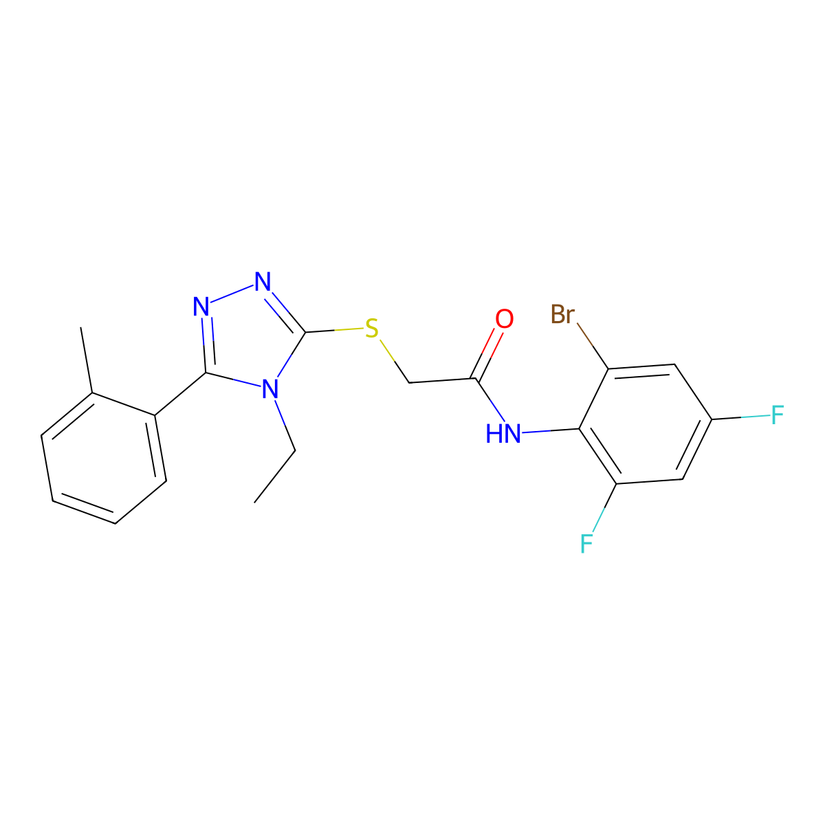 N-(2-bromo-4,6-difluorophenyl)-2-{[4-ethyl-5-(2-methylphenyl)-4H-1,2,4-triazol-3-yl]sulfanyl}acetamide molecular structure, CAS 701239-05-6