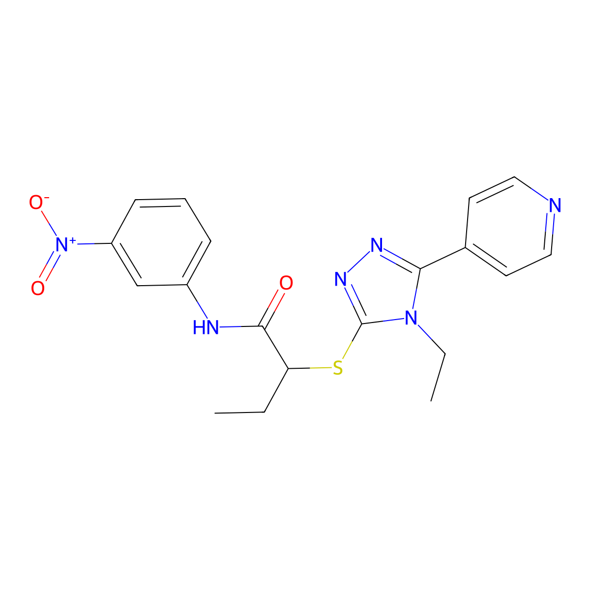 2-[(4-ethyl-5-pyridin-4-yl-1,2,4-triazol-3-yl)sulfanyl]-N-(3-nitrophenyl)butanamide molecular structure, CAS 701239-13-6