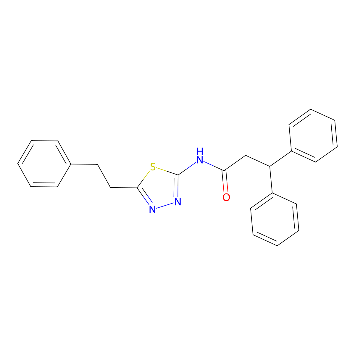 3,3-diphenyl-N-[5-(2-phenylethyl)-1,3,4-thiadiazol-2-yl]propanamide molecular structure, CAS 701239-23-8