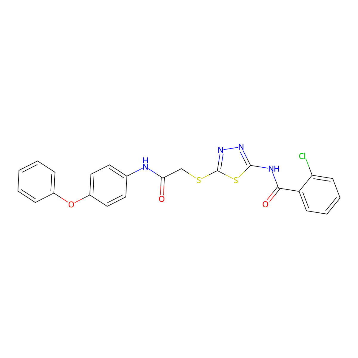 2-chloro-N-[5-[2-oxo-2-(4-phenoxyanilino)ethyl]sulfanyl-1,3,4-thiadiazol-2-yl]benzamide molecular structure, CAS 701239-34-1