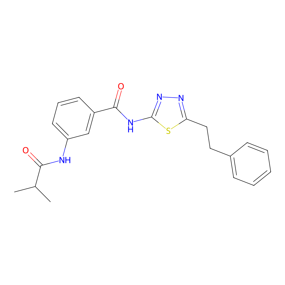 3-[(2-methylpropanoyl)amino]-N-[5-(2-phenylethyl)-1,3,4-thiadiazol-2-yl]benzamide molecular structure, CAS 701239-36-3