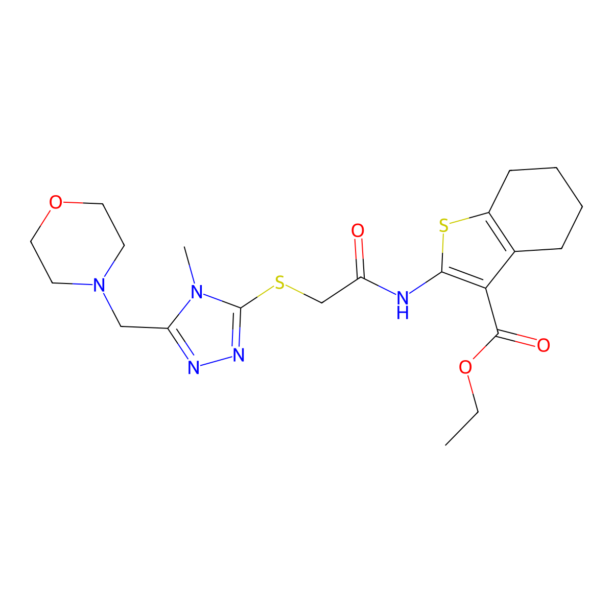 ethyl 2-[({[4-methyl-5-(4-morpholinylmethyl)-4H-1,2,4-triazol-3-yl]thio}acetyl)amino]-4,5,6,7-tetrahydro-1-benzothiophene-3-carboxylate molecular structure, CAS 701239-40-9