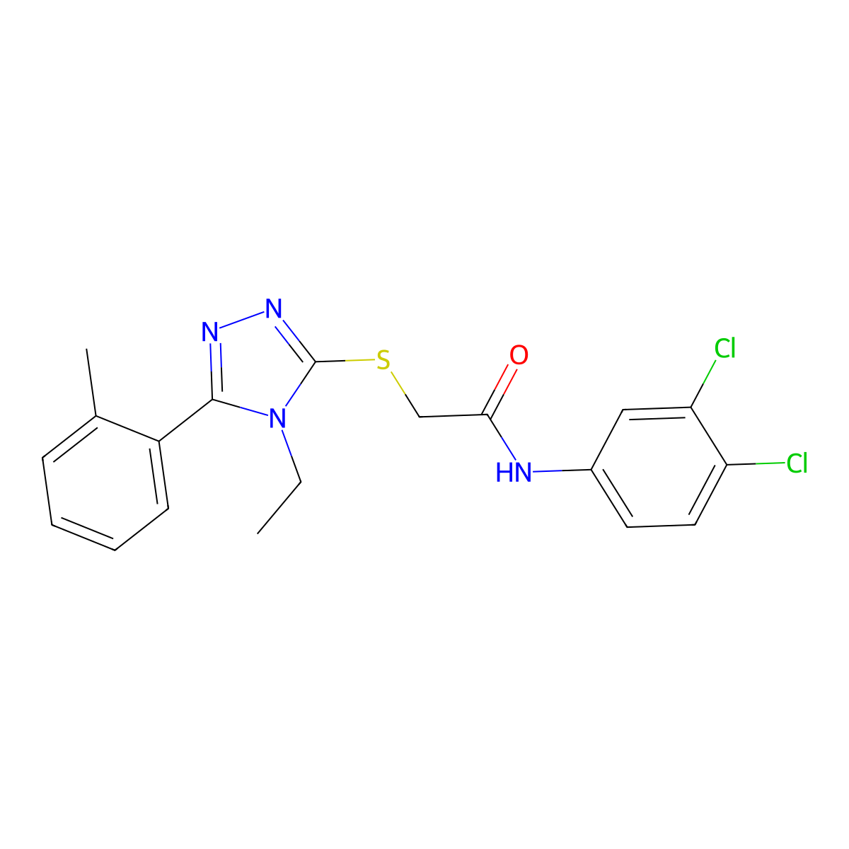 N-(3,4-dichlorophenyl)-2-[[4-ethyl-5-(2-methylphenyl)-1,2,4-triazol-3-yl]sulfanyl]acetamide molecular structure, CAS 701239-41-0