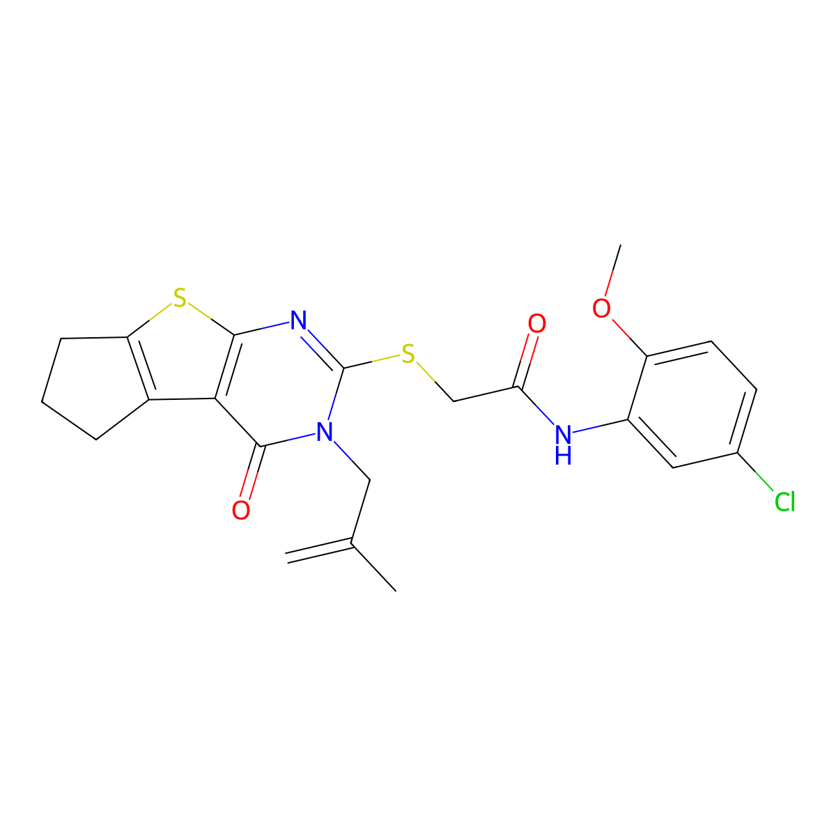 N-(5-chloro-2-methoxyphenyl)-2-{[11-(2-methylprop-2-en-1-yl)-12-oxo-7-thia-9,11-diazatricyclo[6.4.0.0^{2,6}]dodeca-1(8),2(6),9-trien-10-yl]sulfanyl}acetamide molecular structure, CAS 701239-42-1