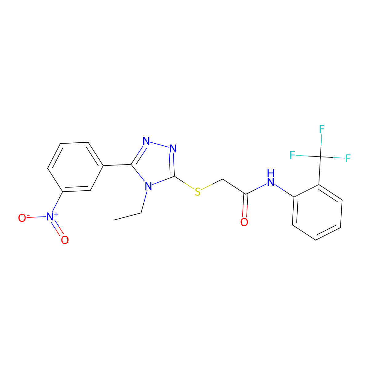 2-[[4-ethyl-5-(3-nitrophenyl)-1,2,4-triazol-3-yl]sulfanyl]-N-[2-(trifluoromethyl)phenyl]acetamide molecular structure, CAS 701239-45-4