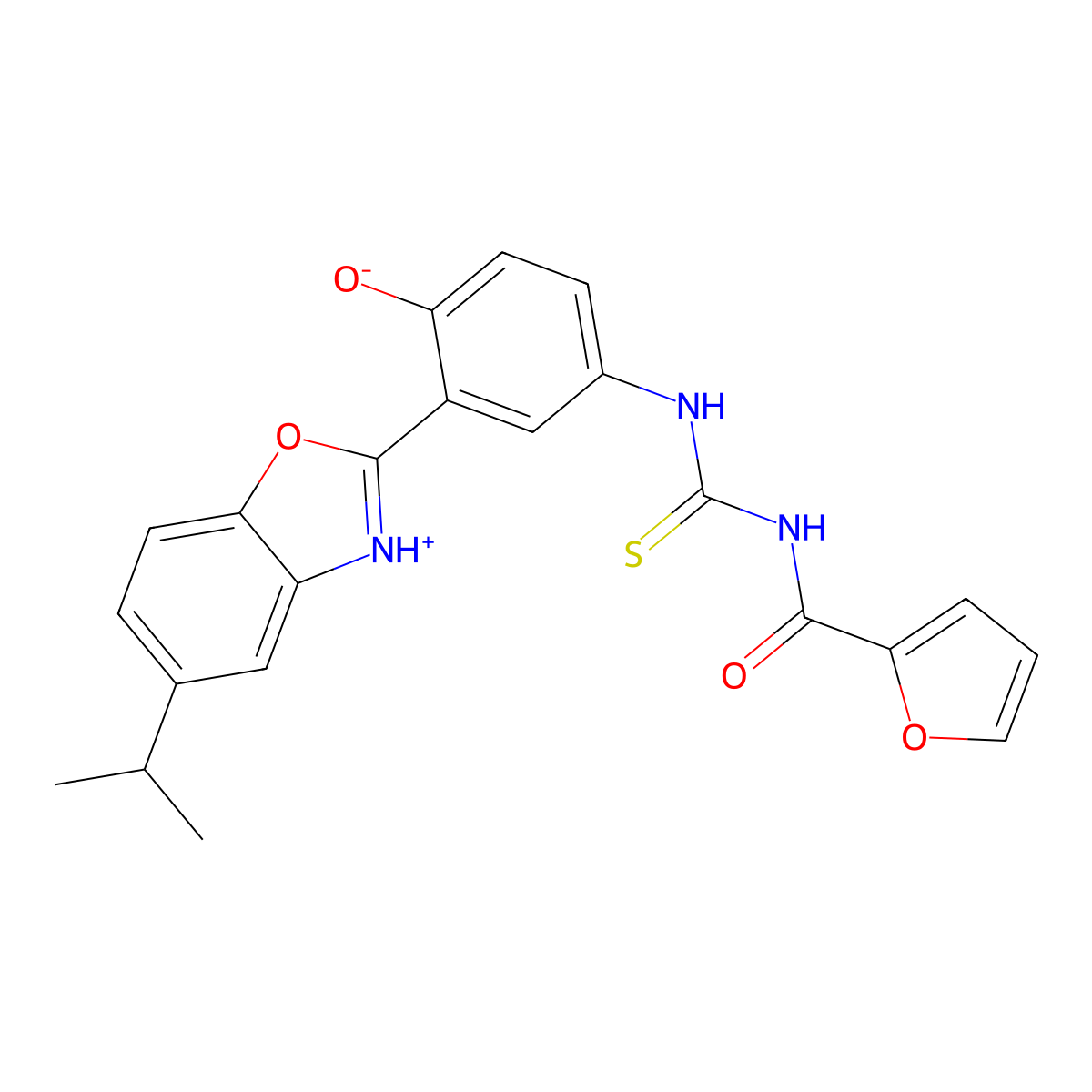 N-((4-hydroxy-3-(5-isopropylbenzo[d]oxazol-2-yl)phenyl)carbamothioyl)furan-2-carboxamide molecular structure, CAS 701239-93-2