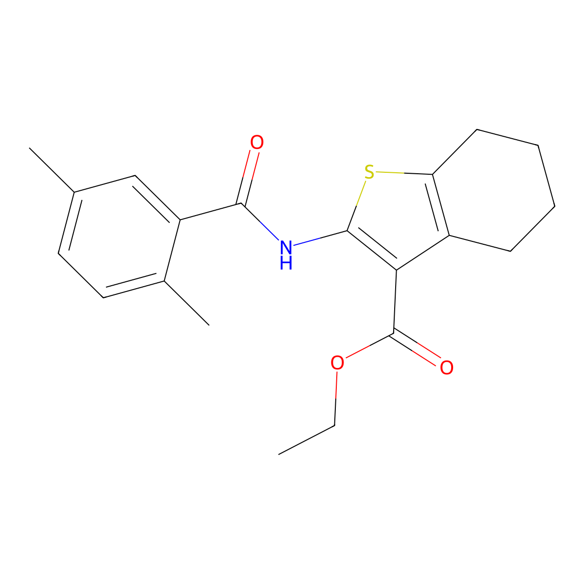 Ethyl 2-{[(2,5-dimethylphenyl)carbonyl]amino}-4,5,6,7-tetrahydro-1-benzothiophene-3-carboxylate molecular structure, CAS 701239-99-8