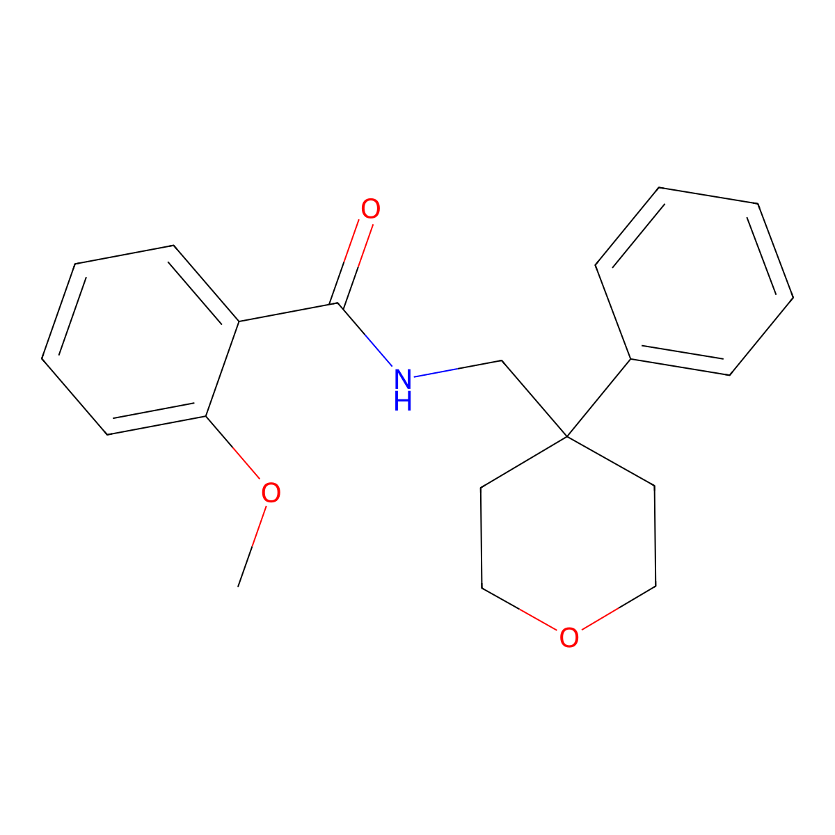 2-methoxy-N-((4-phenyltetrahydro-2H-pyran-4-yl)methyl)benzamide molecular structure, CAS 701240-03-1