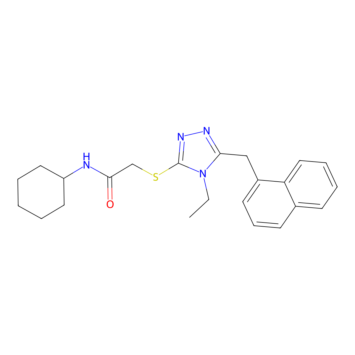 N-cyclohexyl-2-[[4-ethyl-5-(naphthalen-1-ylmethyl)-1,2,4-triazol-3-yl]sulfanyl]acetamide molecular structure, CAS 701240-13-3