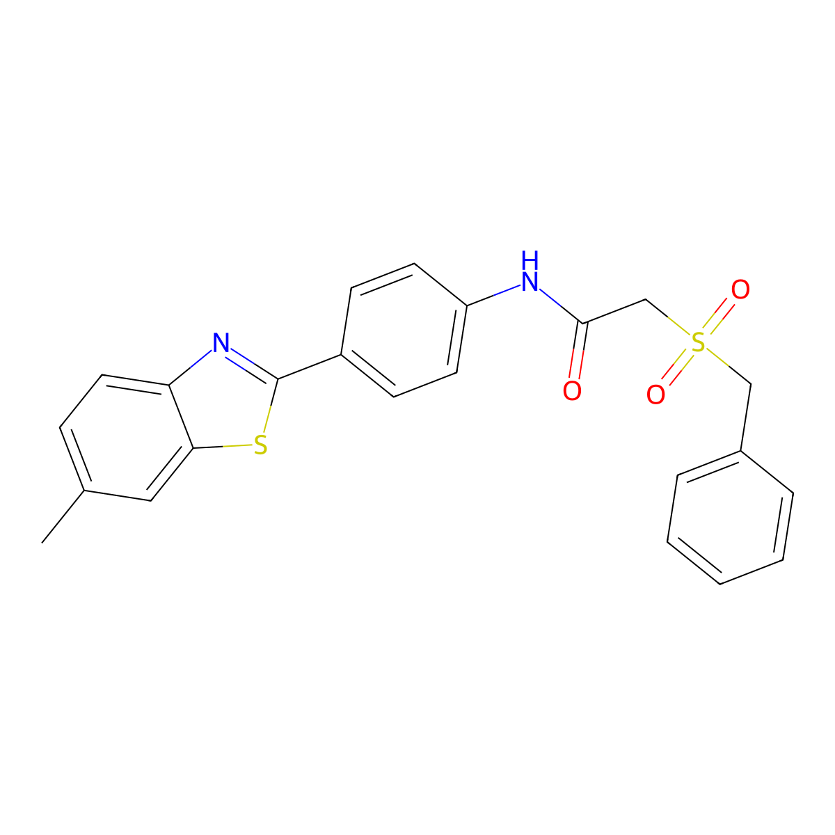 2-benzylsulfonyl-N-[4-(6-methyl-1,3-benzothiazol-2-yl)phenyl]acetamide molecular structure, CAS 701240-15-5