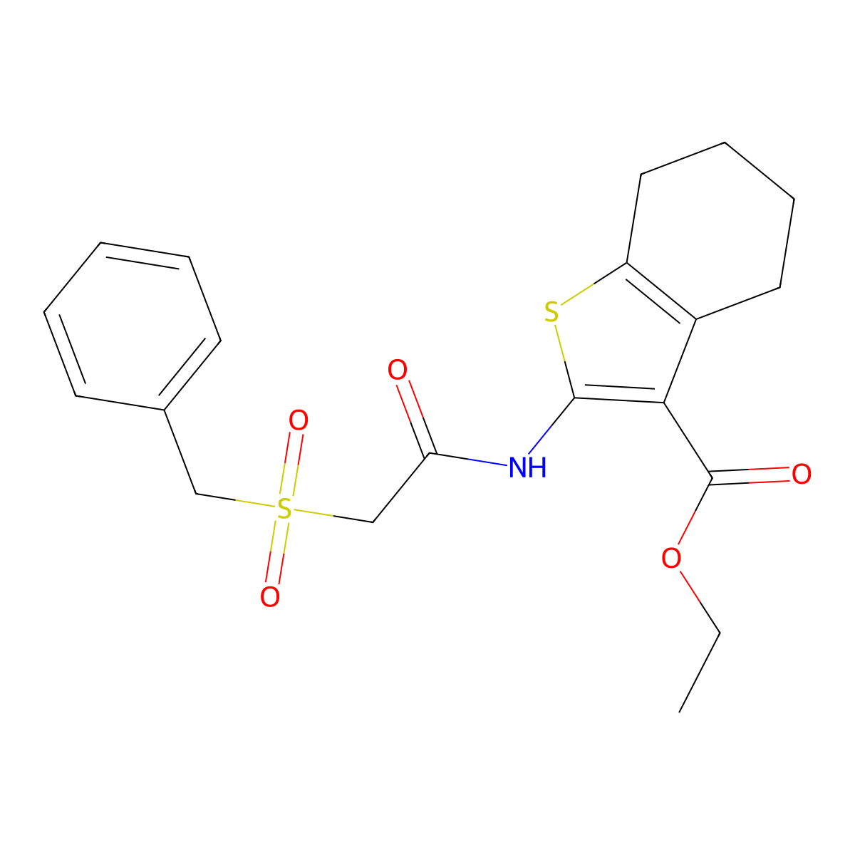 Ethyl 2-(2-(benzylsulfonyl)acetamido)-4,5,6,7-tetrahydrobenzo[b]thiophene-3-carboxylate molecular structure, CAS 701240-19-9