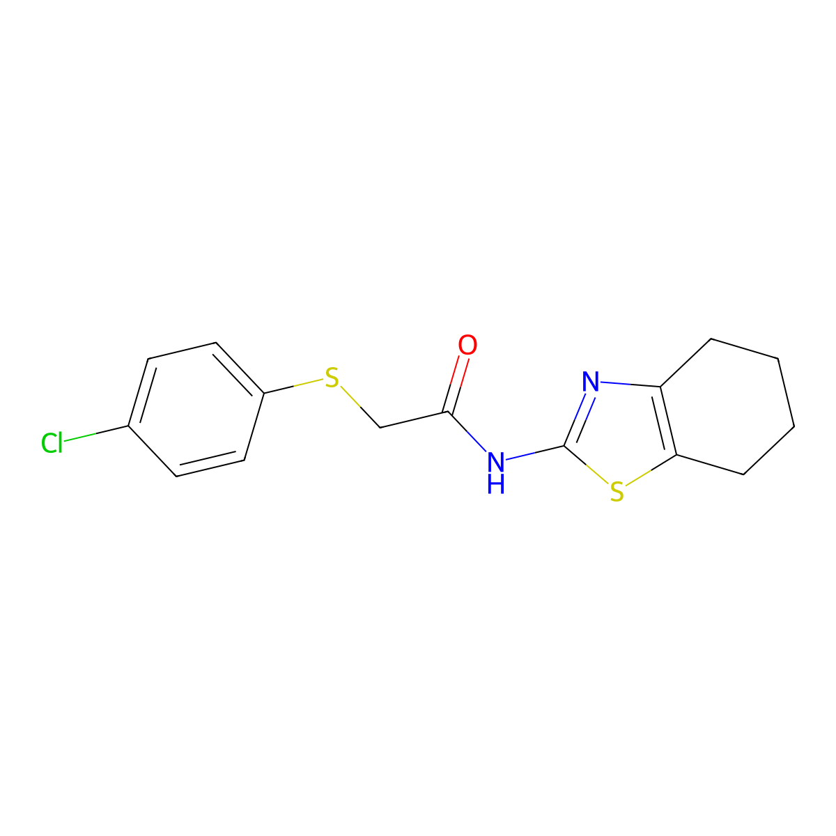 2-((4-chlorophenyl)thio)-N-(4,5,6,7-tetrahydrobenzo[d]thiazol-2-yl)acetamide molecular structure, CAS 701240-34-8