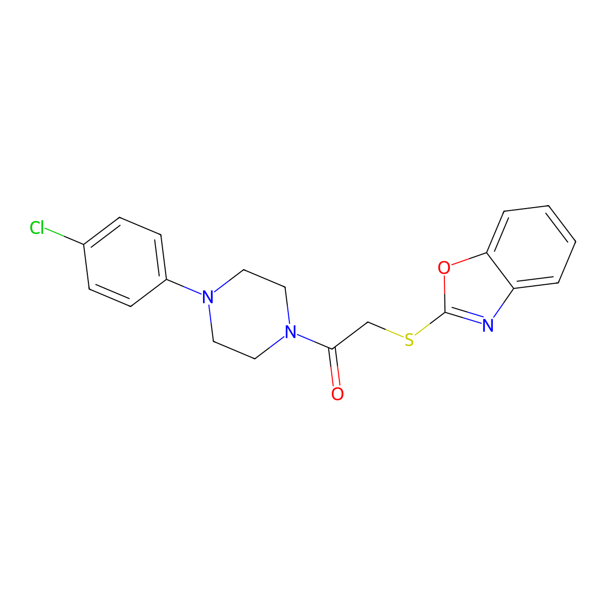 2-(1,3-Benzoxazol-2-ylsulfanyl)-1-[4-(4-chlorophenyl)piperazin-1-yl]ethanone molecular structure, CAS 701240-39-3
