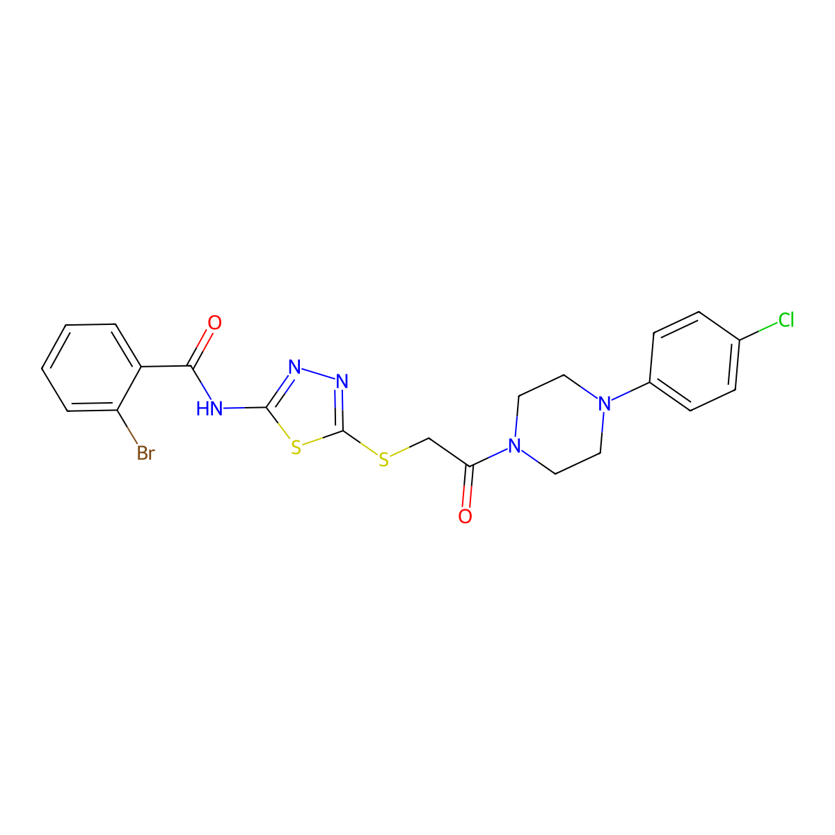 2-bromo-N-[5-({2-[4-(4-chlorophenyl)piperazin-1-yl]-2-oxoethyl}sulfanyl)-1,3,4-thiadiazol-2-yl]benzamide molecular structure, CAS 701240-49-5