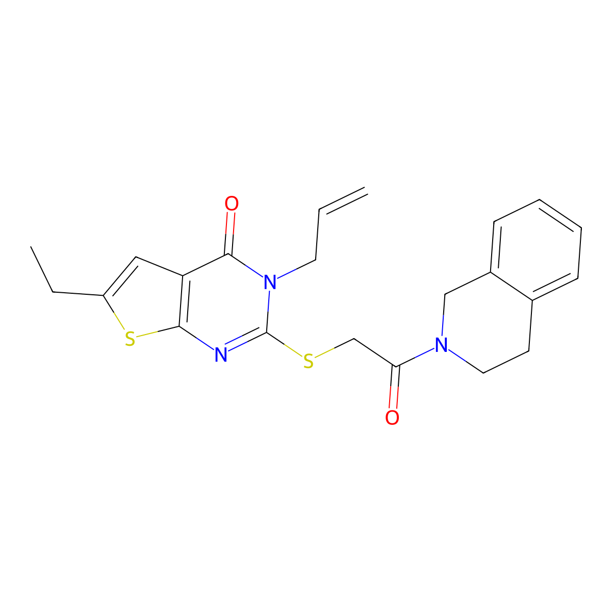3-allyl-2-{[2-(3,4-dihydro-2(1H)-isoquinolinyl)-2-oxoethyl]thio}-6-ethylthieno[2,3-d]pyrimidin-4(3H)-one molecular structure, CAS 701240-58-6