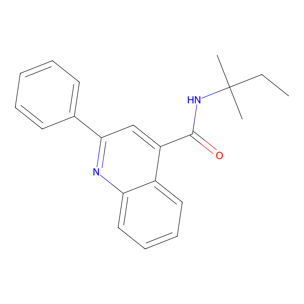 N-(2-methylbutan-2-yl)-2-phenylquinoline-4-carboxamide molecular structure, CAS 701240-63-3