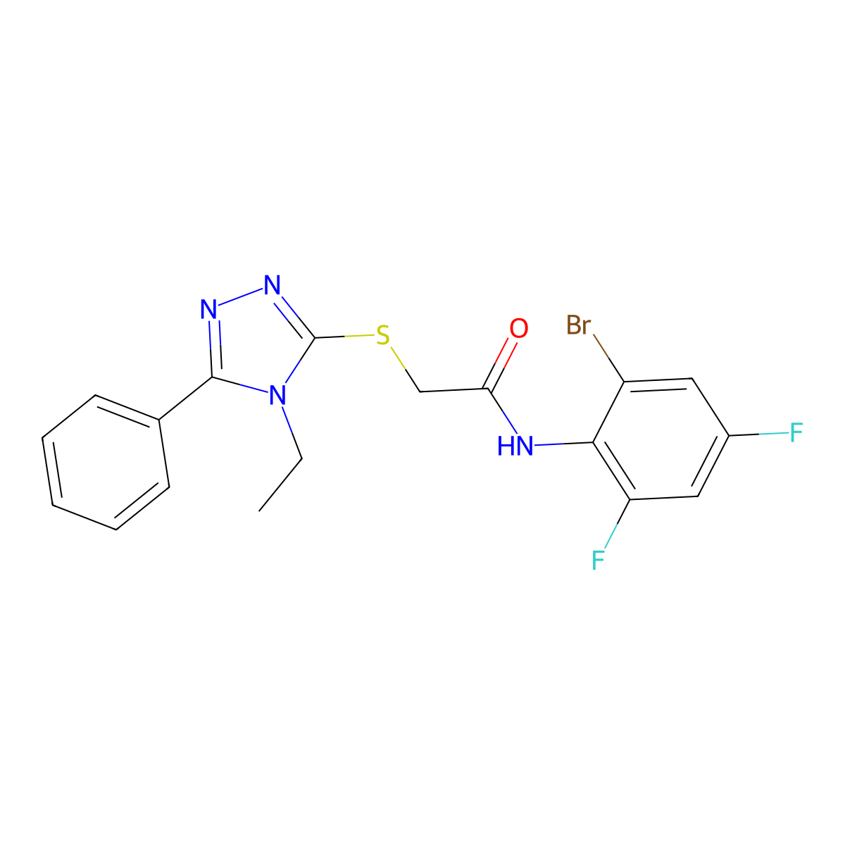 N-(2-bromo-4,6-difluorophenyl)-2-[(4-ethyl-5-phenyl-4H-1,2,4-triazol-3-yl)sulfanyl]acetamide molecular structure, CAS 701240-91-7