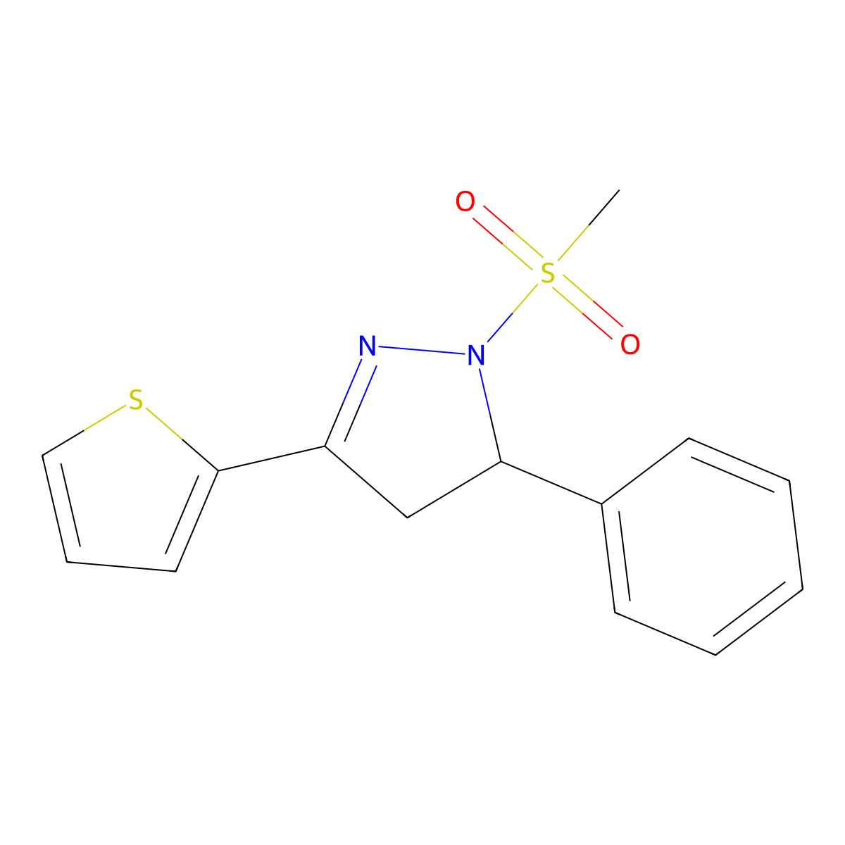 2-Methylsulfonyl-3-phenyl-5-thiophen-2-yl-3,4-dihydropyrazole molecular structure, CAS 701240-95-1