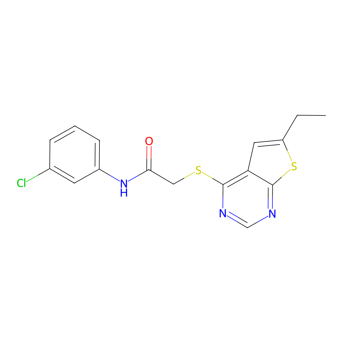 N-(3-chlorophenyl)-2-(6-ethylthieno[2,3-d]pyrimidin-4-yl)sulfanylacetamide molecular structure, CAS 701241-00-1