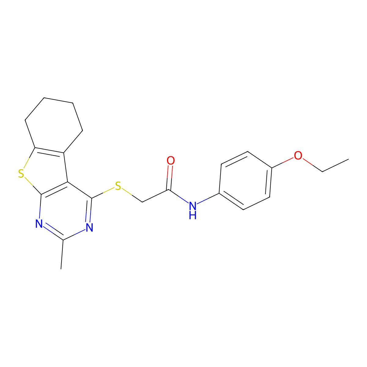 N-(4-ethoxyphenyl)-2-[(2-methyl-5,6,7,8-tetrahydro-[1]benzothiolo[2,3-d]pyrimidin-4-yl)sulfanyl]acetamide molecular structure, CAS 701241-06-7