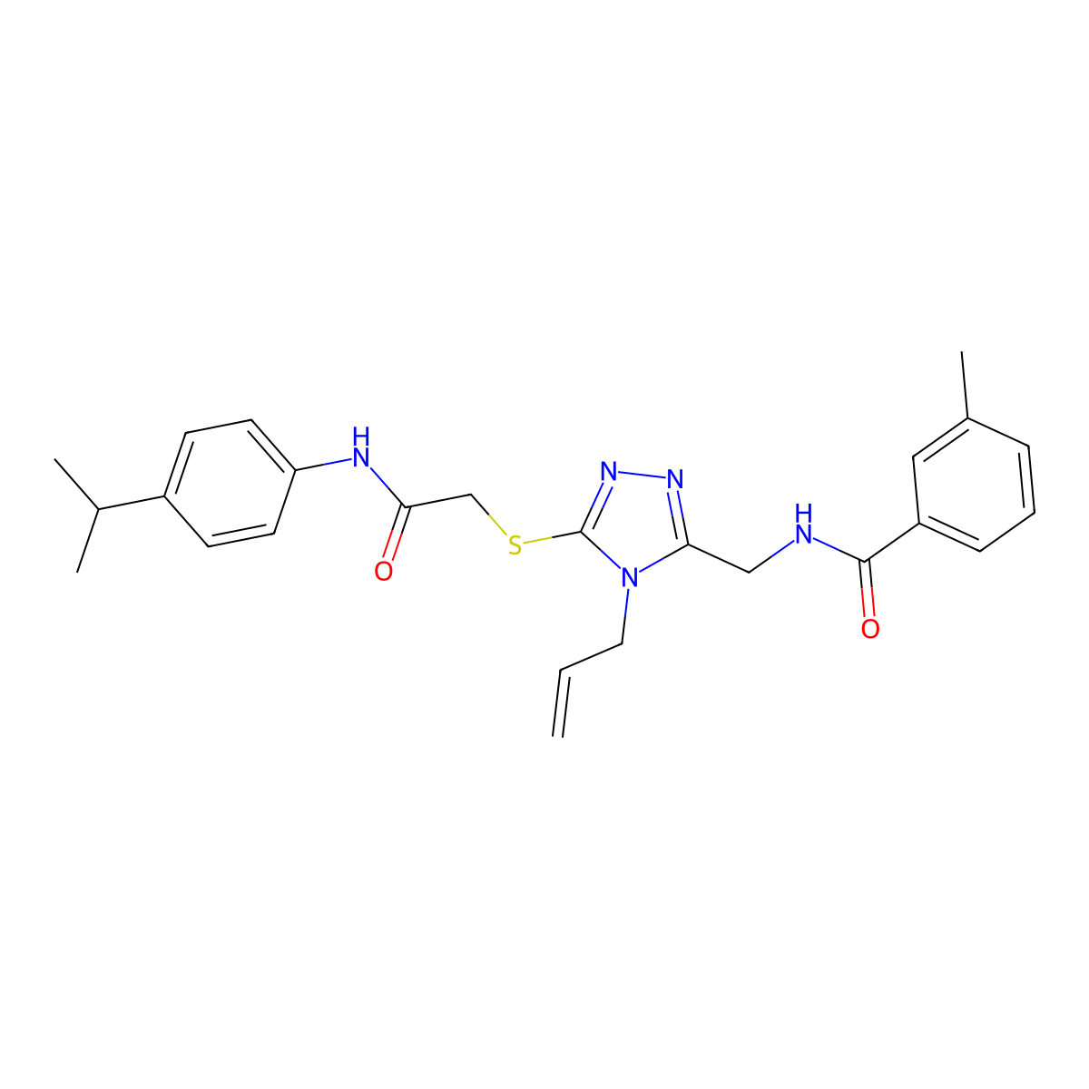 3-methyl-N-[[5-[2-oxo-2-(4-propan-2-ylanilino)ethyl]sulfanyl-4-prop-2-enyl-1,2,4-triazol-3-yl]methyl]benzamide molecular structure, CAS 701241-07-8