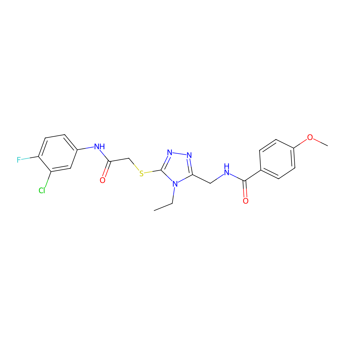 N-[[5-[2-(3-chloro-4-fluoroanilino)-2-oxoethyl]sulfanyl-4-ethyl-1,2,4-triazol-3-yl]methyl]-4-methoxybenzamide molecular structure, CAS 701241-12-5