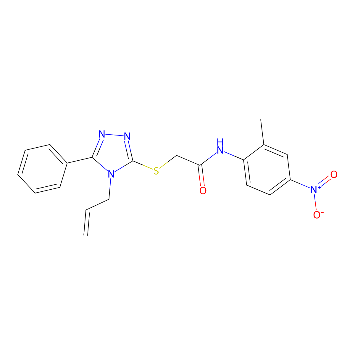 N-(2-methyl-4-nitrophenyl)-2-[(5-phenyl-4-prop-2-enyl-1,2,4-triazol-3-yl)sulfanyl]acetamide molecular structure, CAS 701241-16-9