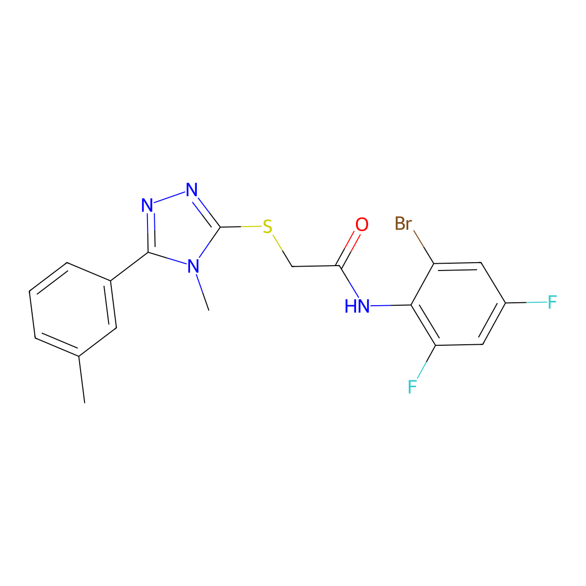 N-(2-bromo-4,6-difluorophenyl)-2-{[4-methyl-5-(3-methylphenyl)-4H-1,2,4-triazol-3-yl]sulfanyl}acetamide molecular structure, CAS 701241-53-4
