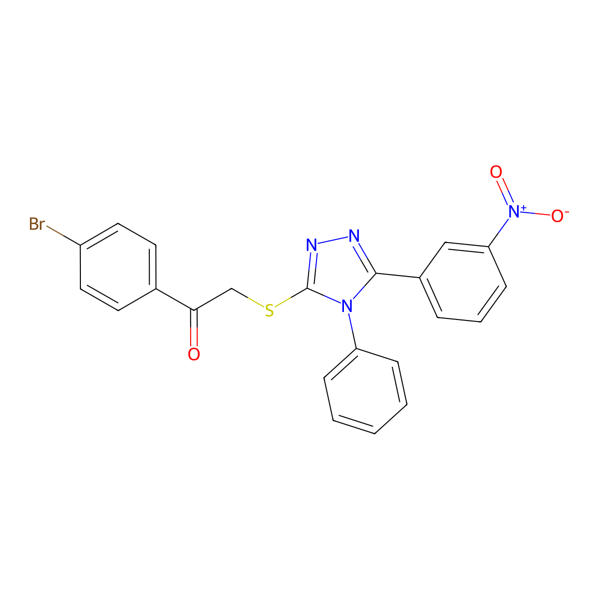 1-(4-Bromophenyl)-2-[[5-(3-nitrophenyl)-4-phenyl-1,2,4-triazol-3-yl]sulfanyl]ethanone molecular structure, CAS 701241-74-9