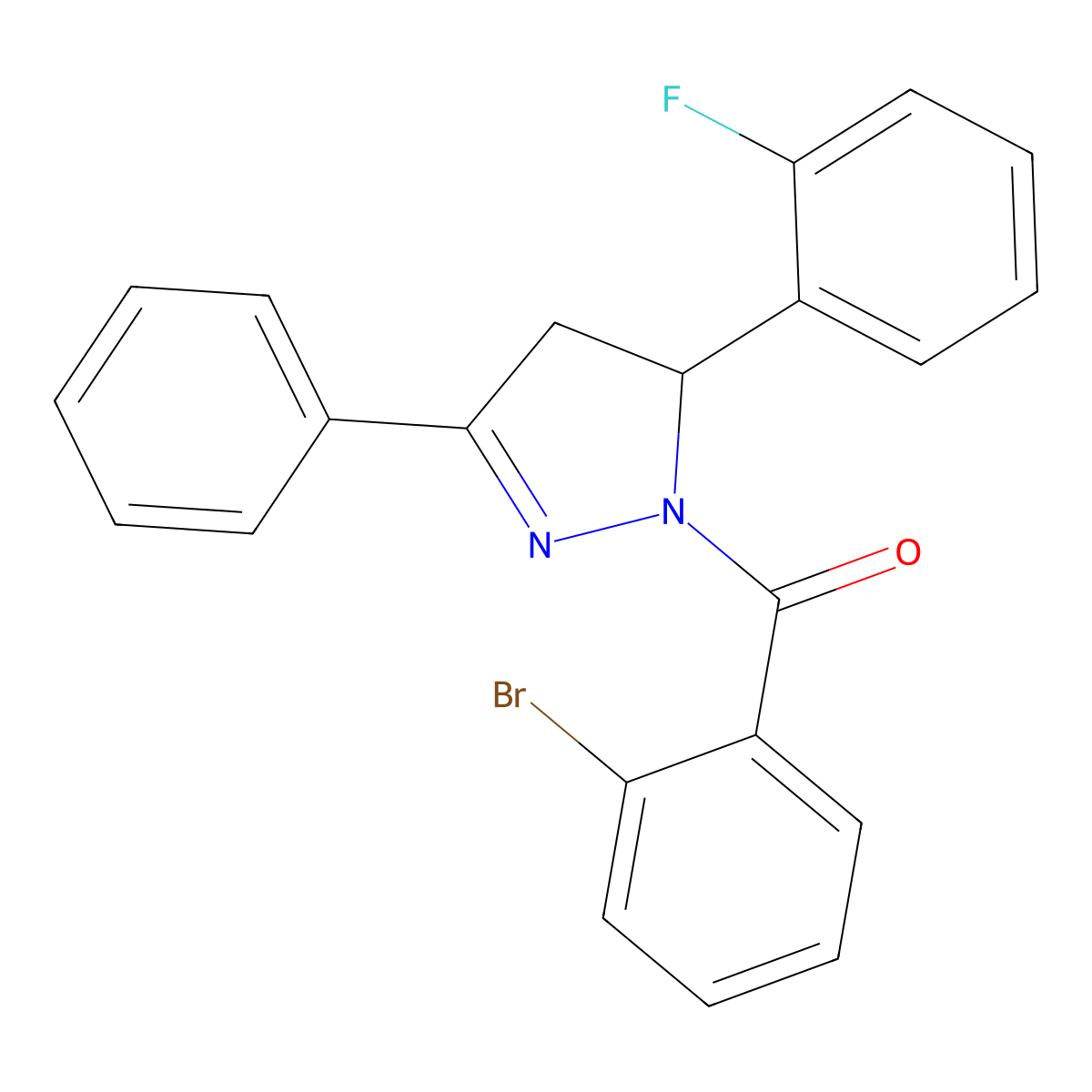 (2-Bromophenyl)-[3-(2-fluorophenyl)-5-phenyl-3,4-dihydropyrazol-2-yl]methanone molecular structure, CAS 701241-81-8