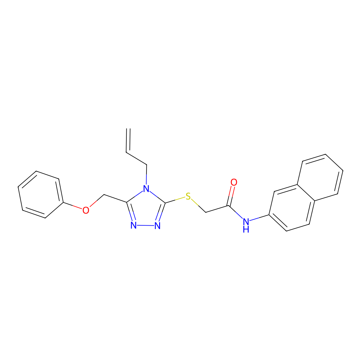 N-naphthalen-2-yl-2-[[5-(phenoxymethyl)-4-prop-2-enyl-1,2,4-triazol-3-yl]sulfanyl]acetamide molecular structure, CAS 701241-90-9