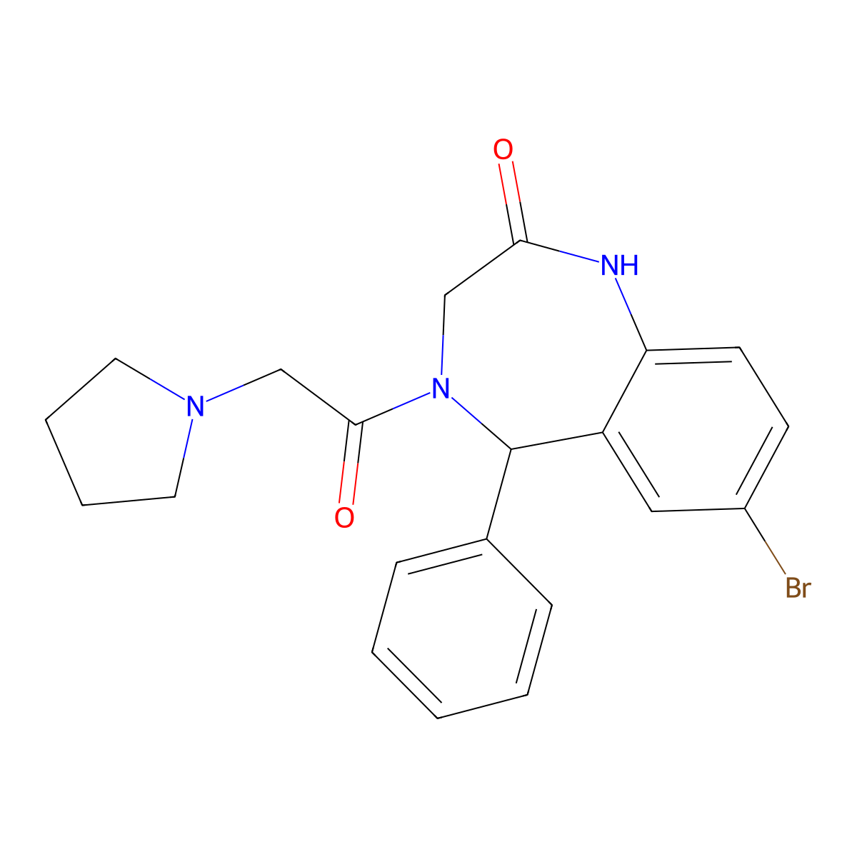7-bromo-5-phenyl-4-[2-(pyrrolidin-1-yl)acetyl]-2,3,4,5-tetrahydro-1H-1,4-benzodiazepin-2-one molecular structure, CAS 701241-99-8