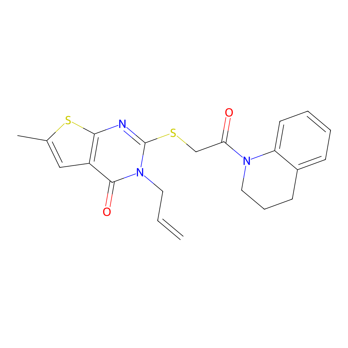 2-[2-(3,4-dihydro-2H-quinolin-1-yl)-2-oxoethyl]sulfanyl-6-methyl-3-prop-2-enylthieno[2,3-d]pyrimidin-4-one molecular structure, CAS 701242-01-5