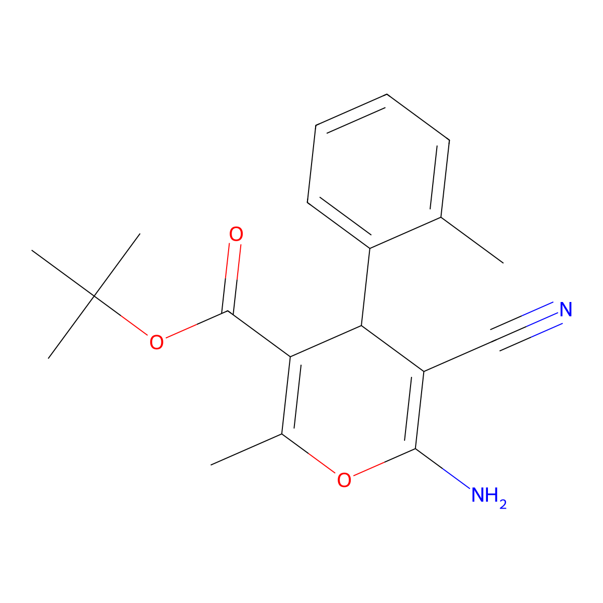 tert-butyl 6-amino-5-cyano-2-methyl-4-(2-methylphenyl)-4H-pyran-3-carboxylate molecular structure, CAS 701242-05-9