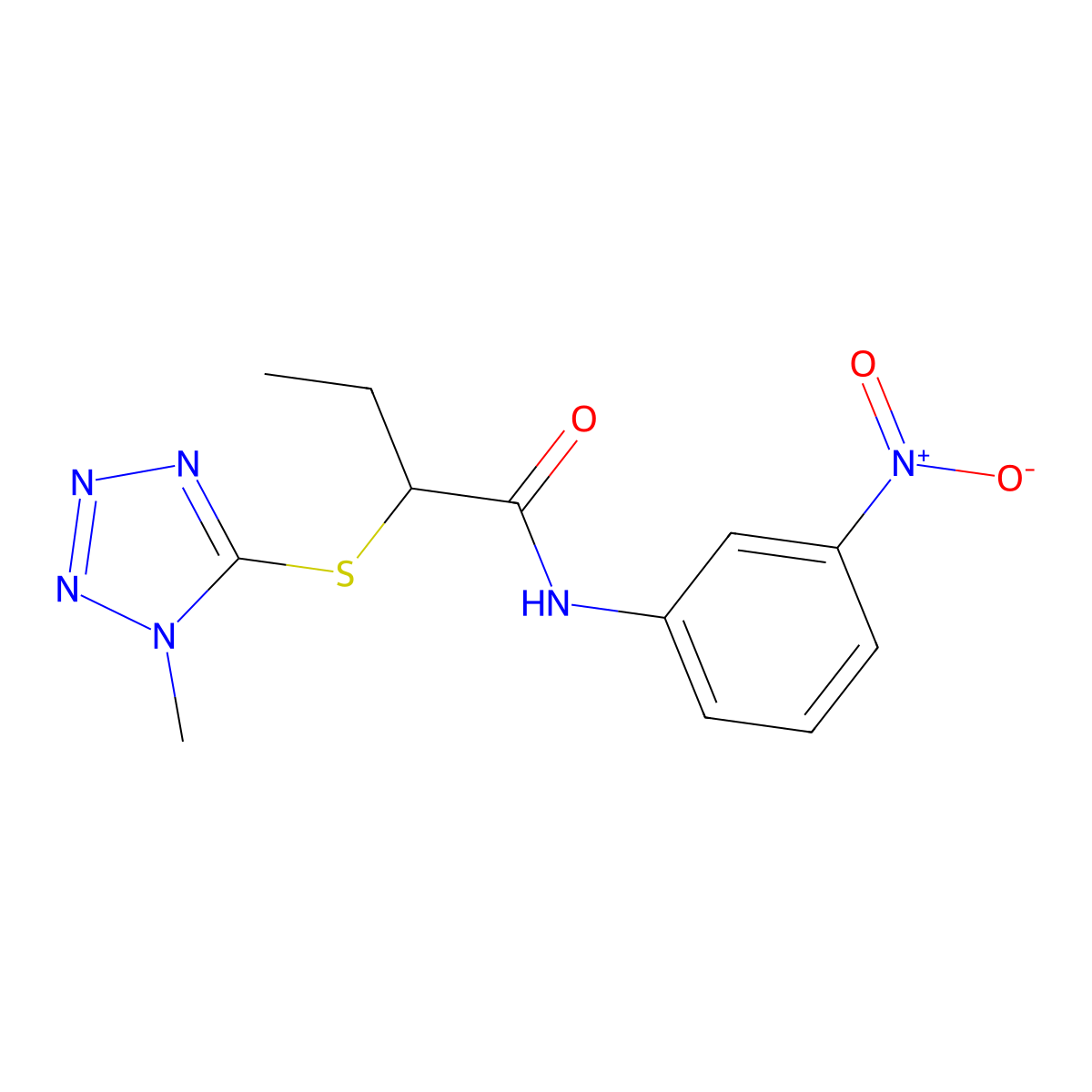 2-(1-methyltetrazol-5-yl)sulfanyl-N-(3-nitrophenyl)butanamide molecular structure, CAS 701242-21-9