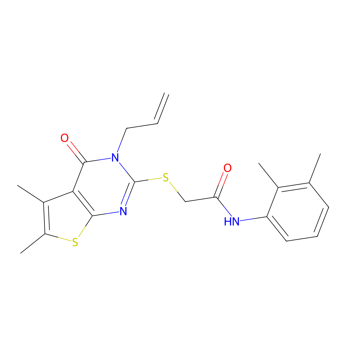 2-{[5,6-dimethyl-4-oxo-3-(prop-2-en-1-yl)-3,4-dihydrothieno[2,3-d]pyrimidin-2-yl]sulfanyl}-N-(2,3-dimethylphenyl)acetamide molecular structure, CAS 701244-59-9