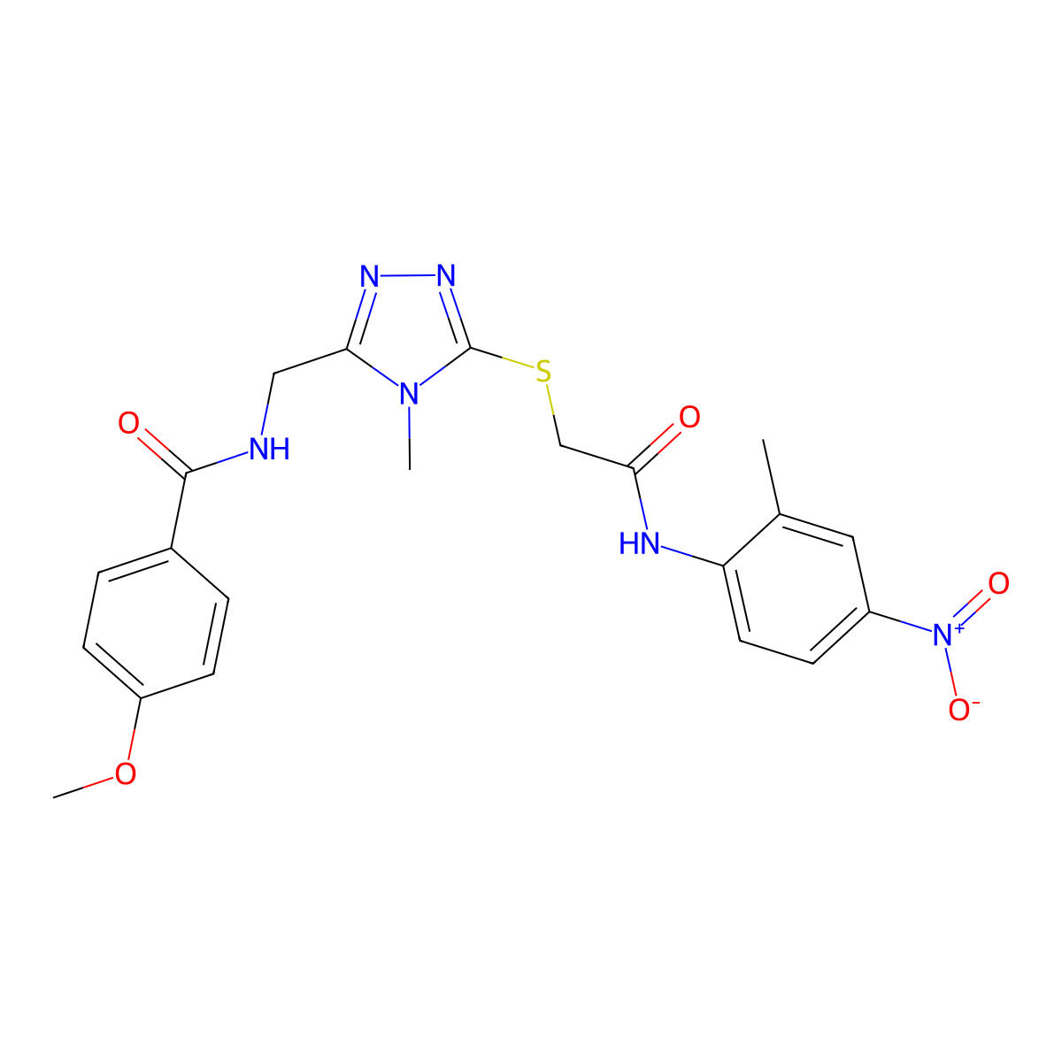 4-methoxy-N-[[4-methyl-5-[2-(2-methyl-4-nitroanilino)-2-oxoethyl]sulfanyl-1,2,4-triazol-3-yl]methyl]benzamide molecular structure, CAS 701244-61-3
