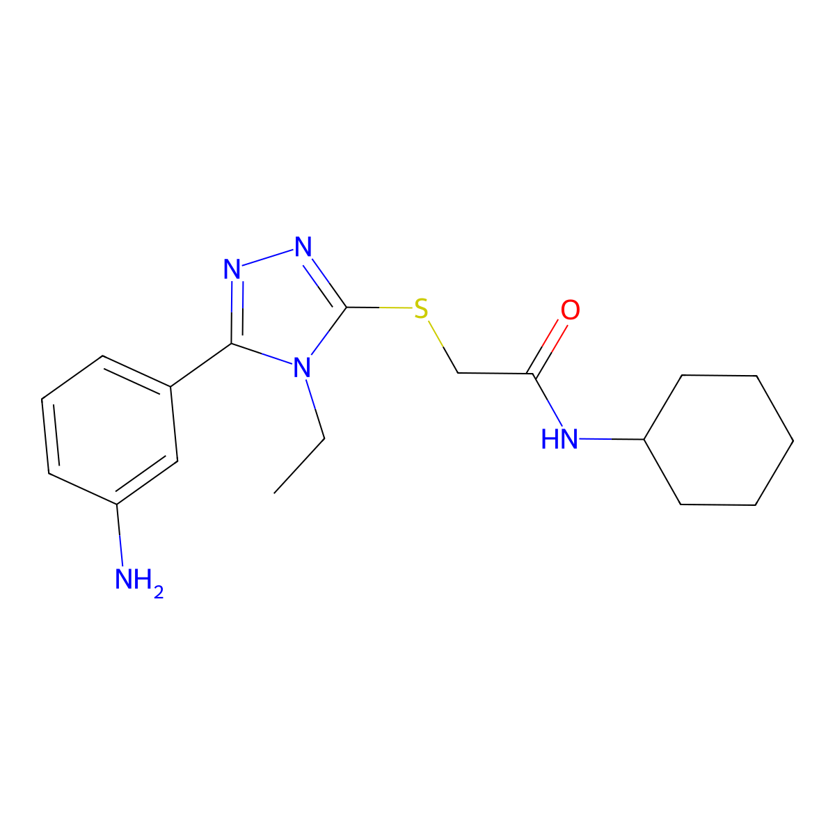 2-[[5-(3-aminophenyl)-4-ethyl-1,2,4-triazol-3-yl]sulfanyl]-N-cyclohexylacetamide molecular structure, CAS 701244-62-4