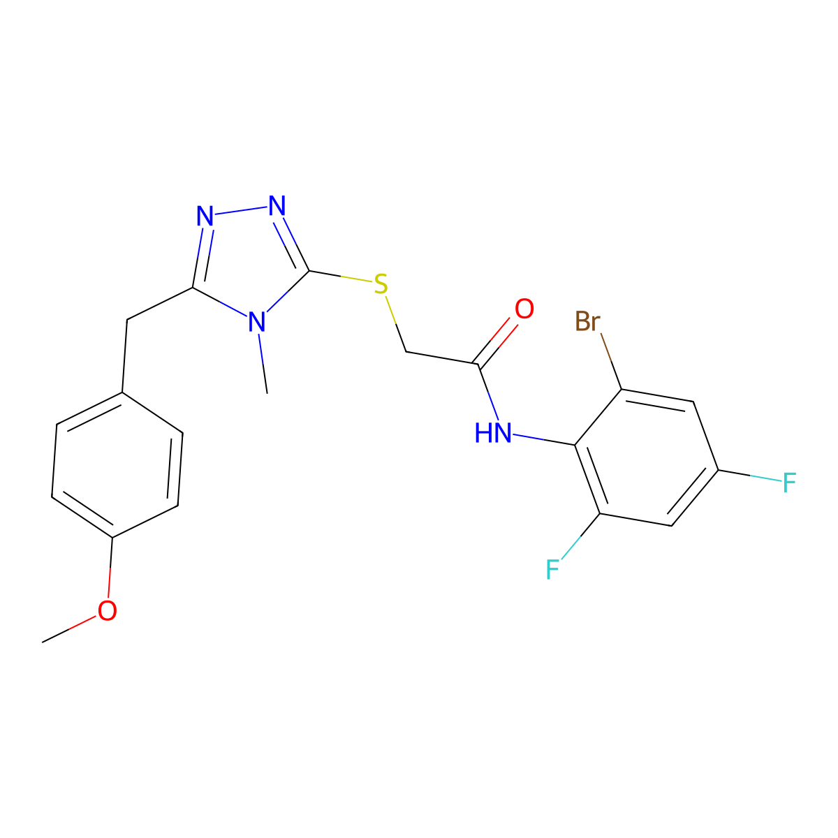N-(2-bromo-4,6-difluorophenyl)-2-[[5-[(4-methoxyphenyl)methyl]-4-methyl-1,2,4-triazol-3-yl]sulfanyl]acetamide molecular structure, CAS 701244-73-7